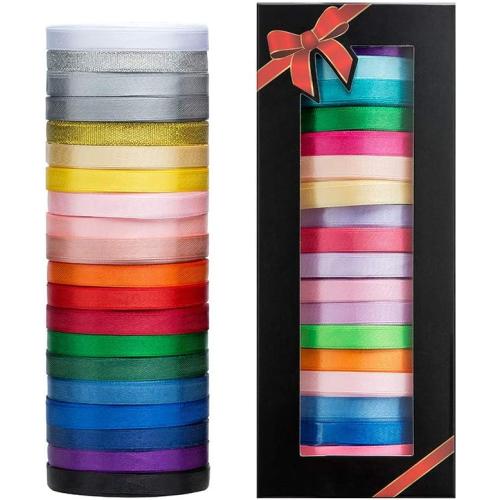 20 Colors 300 Yard Satin Ribbon -18 Silk Ribbon Rolls & 2 Glitter Metallic Ribbon Rolls, 2/5 Wide 15 Yard/Roll, Ribbons Perfect for Crafts, Hair Bows, Gift Wrapping, Wedding Party Decoration and More