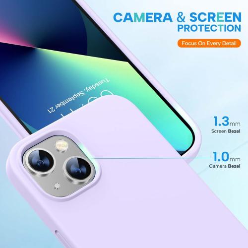 miracase Designed for iPhone 13 Case, [Soft Anti-Scratch Microfiber Lining], Shockproof Liquid Silicone Rubber Phone Case Cover for 13 6.1 inch, Light Purple | Soft Anti-Scratch Microfiber Lining, Premium Silicone Cover Shockproof Drop Protection Phone Case for 13