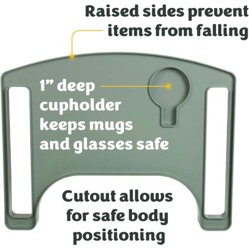 Sigo Green Walker Tray for Rolling Folding Walker, Tray Table with Cup Holder for Standard Walkers Seniors, Detachable Non Slip TV Accessories Basket Holding Plate Cups Clip On Small Bag Carrier