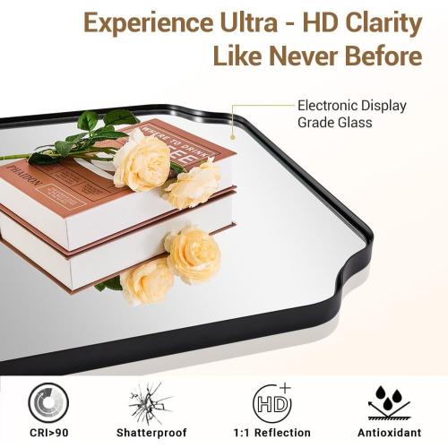 ANDY STAR Black Bathroom Mirror, 22x30 Inch Asymmetrical Mirror, Irregular Wall Mirror in Stainless Steel Metal Frame, Modern Scalloped Mirrors Ideal for Bathroom, Bedroom (Horizontal/Vertical)