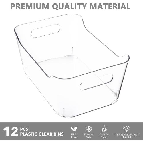 Tiawudi 12 Pack Plastic Storage Bins, Multi-Use Organizer Bins, Pantry Organizer, Clear Storage Containers for Home, Kitchen, Office, Cabinet, Shelf and Fridge Organization