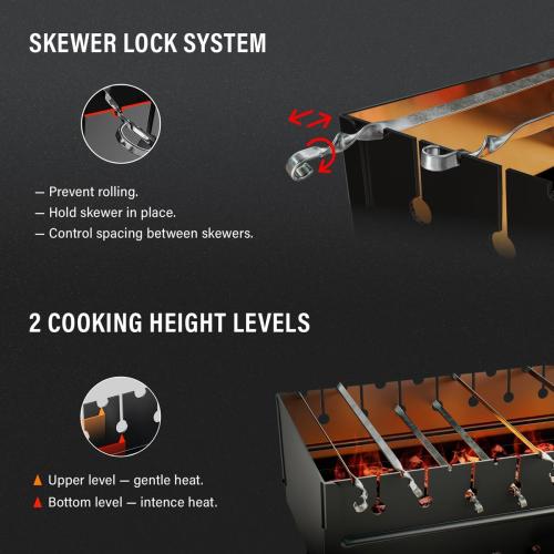 Portable Mangal Grill for 12 Skewers - Foldable Charcoal BBQ for Shashlik, Kebab, Kabob - 2mm Steel, Compact Case, Tool-Free, (Skewers Not Included)