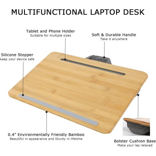 SUMISKY Portable Laptop Desk with Cushion and Phone Holder Bamboo Laptop Stand for Sofa Fits Up to 14 Inches