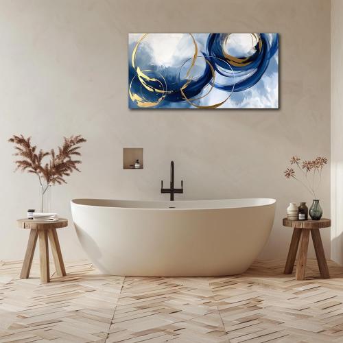 Abstract Wall Art Nave Blue Modern Canvas Pictures Art Print Gold Contemporary Artwork Painting Decor for Living Room Bedroom Home Office Decorations(20x40)