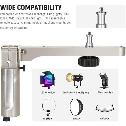NEEWER 6.5ft/198cm Stainless Steel Light Stand, Heavy Duty Tripod Stand with Caster Wheels, 2 Sliding Arms with Pistol Grip, Folding Leg for Photography Softbox Monolight, Max. Load 35lb/16kg, ST198SS