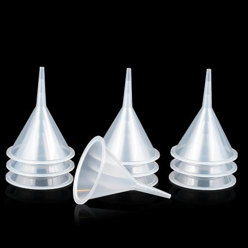 10-Pack Mini Clear Kitchen Funnels, Narrow Spout Funnel for Small Bottles