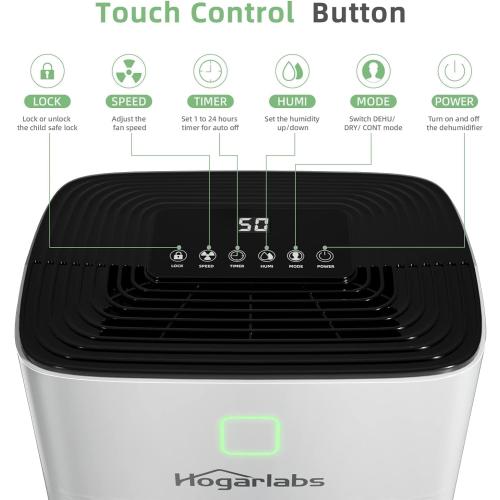 HOGARLABS 50 Pint Smart Dehumidifiers for Home and Basements, with 3 Working Modes, Overflow Protection, and Auto Shut off Restart. Ultra Silent Dehumidifier with Drain Hose and Digital Control Panel.