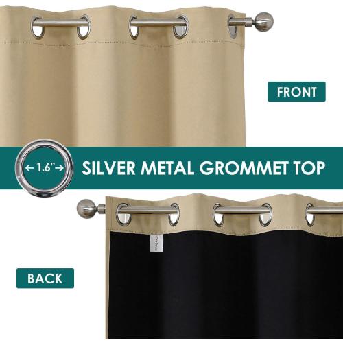 ChrisDowa 100% Blackout Curtains 72 inch Long for Bedroom with Black Liner, 2 Thick Layers Total Blackout Thermal Insulated Grommet Window Curtains 2 Panels Set (Beige, 42 x 72 Inch)