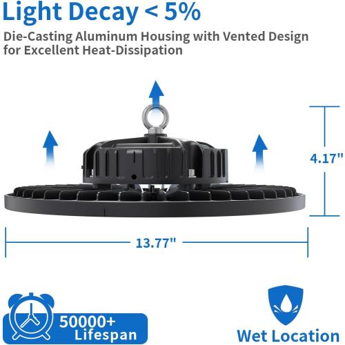Set of 6 Pack UFO LED High Bay Light 250W, 35000 LM, 5000K with 5ft Power Cord, US Plug, Bright LED Shop Light for Basement Commercial Factory Garage Lighting, IP66 Waterproof, AC110-277V, ETL Listded