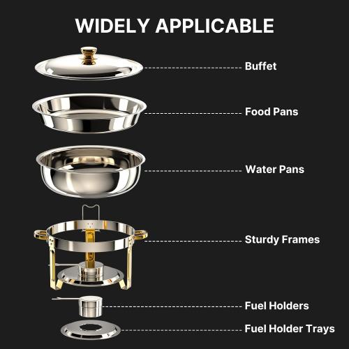 Chafing Dishes for Buffet 2Pack, 6QT Round Chafing Dish Buffet Set Stainless Steel Buffet Food Warmers Sets for Catering Events Parties Dinners with Complete Set,Gold and Silver