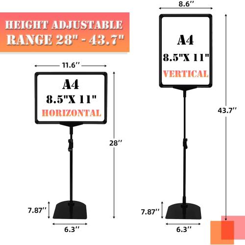 Adjustable Sign Holder Poster Stand, 8.5 x 11 Inch Frame Sign Stand for Display, Vertical and Horizontal View (Black, 2 Pack)