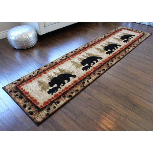 Masada Rugs, Cabin Lodge Area Rug Bear and Cub Scene (3 Feet X 10 Feet) Runner