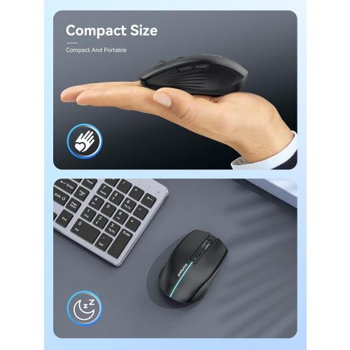 Black Bluetooth Wireless Mouse - (BT1/BT2 USB) Tri-Mode High Performance, Rechargeable, Quiet Click, Multi-Device Compatibility for Laptop, Computer, MacBook, Tablet, PC (Black)