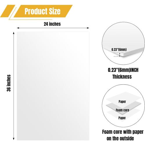 3 Pack White Foam Board 24x36, 0.23 Thick Foam Core Board for Projects, White Poster Board for Painting, Displaying, and Craft Projects