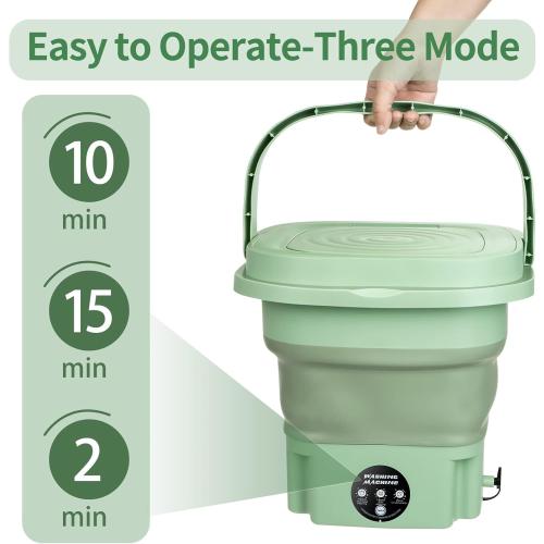 Portable Washing Machine,8L Mini Folding Bucket Washer with Drainage Pipe & 4 Clothes Clips for Socks Underwear Baby Clothes,Suitable for Apartment Camping RV Travel laundry (110V-240V) (Green)