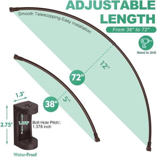 Curved Shower Curtain Rod For Bathroom 38-72 Inches, Adjustable Length, Curved Shower Rod, Metal Rods&Brackets, Round Shower Curtain Rods, Rotate Bracket For Large Shower Space, Need Drilling, Bronze