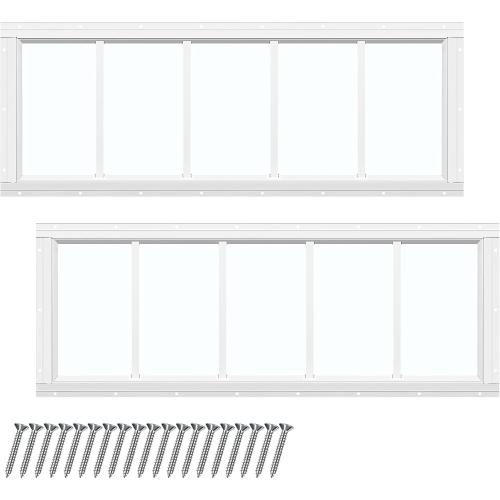 Tandefio 2 Pack 10'' X 29'' White Basement Garage Door Flush Mount Shed Window with Tempered Glass Household Windows with Screws for Chicken Coop Sheds Barns Playhouse