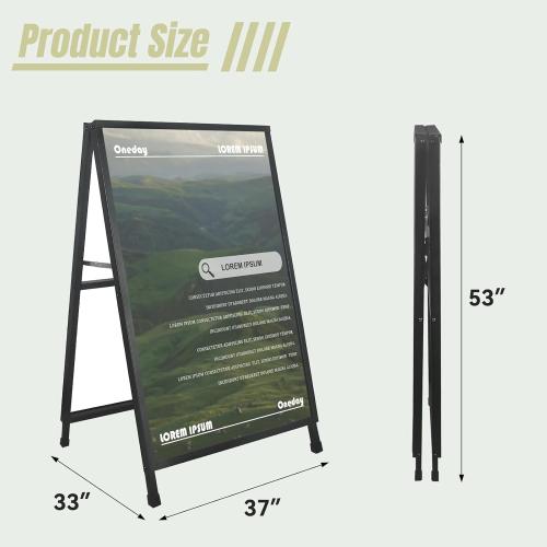 A Frame Sign 36x 48'' Sandwich Board Heavy Duty Double-Sided Sidewalk Signboard Folding Holder Outdoor Pavement Sign for Businesses Store Signs (Frame only),Black