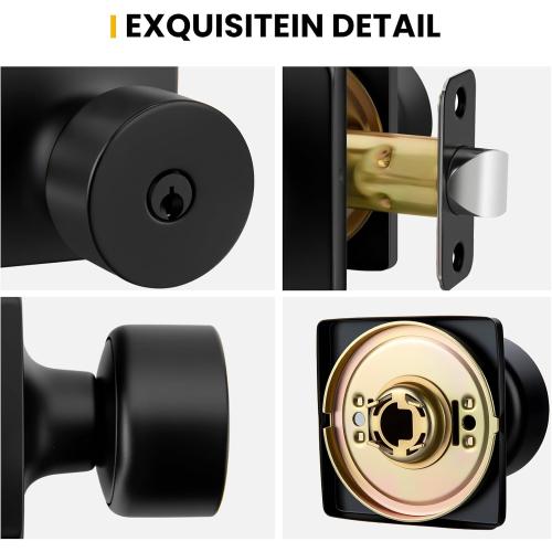 Goldenwarm Matte Black Exterior Door Knob with Deadbolt, Front Door Knob with Lock and Key Unique 1 Pack