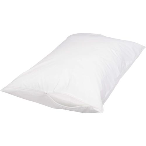Amazon Basics Queen Pillow Protector with Zipper, 100% Cotton Hypoallergenic, Machine Washable, White, 31 x 21 Inches, Pillows Not Included