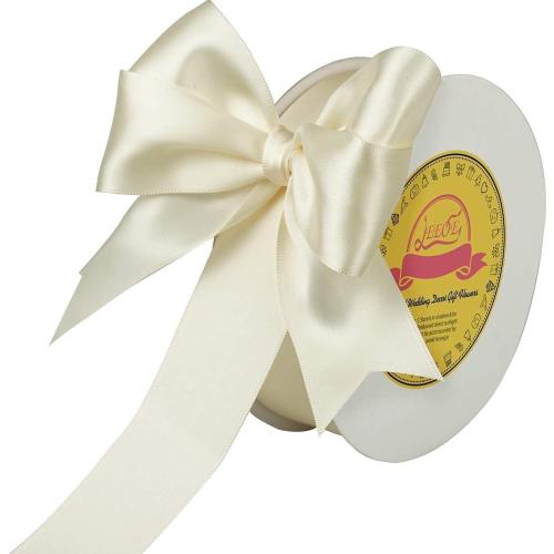 Double Face Ivory Satin Ribbon 1-1/2 inch X 50 Yards Polyester Ivory Ribbon 2 pack