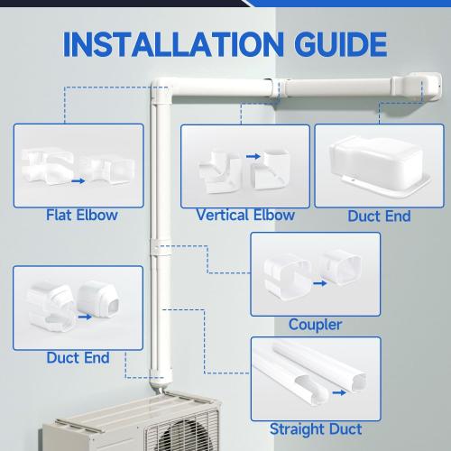 3'' 14 Ft Mini Split Line Set Cover, PVC & PP Line Cover Set Universal for Mini Split AC & Central AC, White
