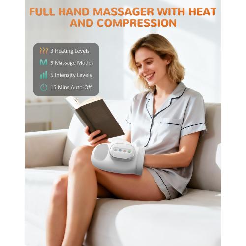 Hand Massager with Heat and Compression: Cordless Hand Massage Glove with 3 Modes, 5 Intensity & 3 Heat Therapy for Arthritis Carpal Tunnel Pain Relief - Mothers Day Gifts for Women, Men (Gray)