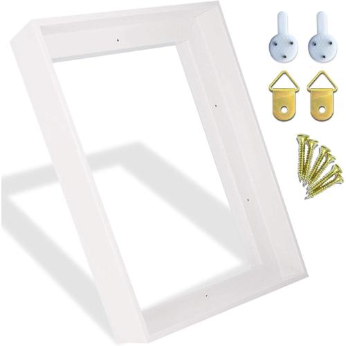 Canvas Floater Frame for 1”–1.25”Deep Gallery Wrapped Canvas, Wood-Look Floating Frame Wall Artwork for Oil Paintings, Gallery Bedroom, Living Room, Studio, Made in USA(White,8x12) beige