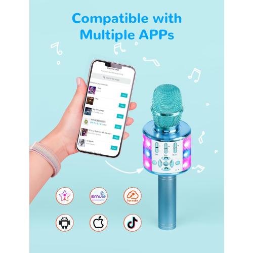 Amazmic Kids Karaoke Microphone Machine Toys for Girls Bluetooth Microphone with LED Light, Christmas Birthday Gift for Girls Boys 3 4 5 6 7 8 9 10 11 12 Year Old Kids Toys(Blue)