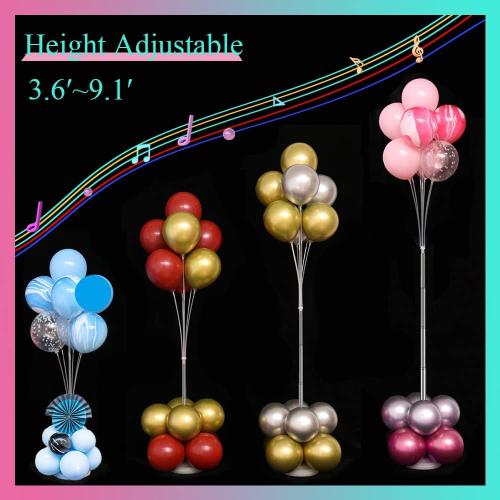 4 Set Balloon Stand Kit, 9 Feet Adjustable Balloon Arch for Floor, Ballon Column Tower with Weights Base and Pole, Metal Backdrop Stands for Parties, NO Need Helium Tank for Balloons