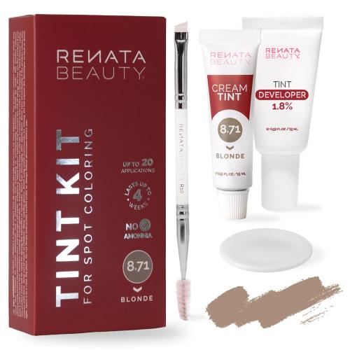 RB RENATA BEAUTY Tint Kit for Spot Coloring – Cream Hair Dye Kit with Developer and Application Brush, Covers Gray Hairs, Smudge-Proof, Long-Lasting Up to 4 Weeks, 20 Applications [Blonde]