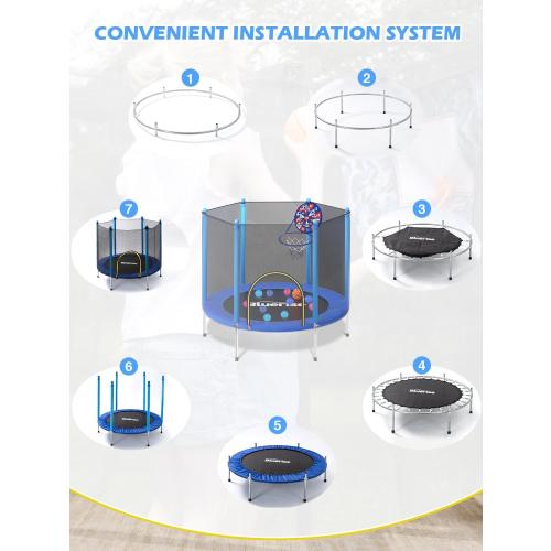 Size 55IN 6FT  Trampoline 55IN 6FT Toddler Trampoline for Kids Indoor Outdoor Play for Kids Trampoline Basketball Hoop Attachment with Enclosure Net Easy to Assemble Outdoor Indoor Trampoline