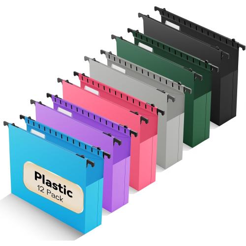 Plastic Extra Capacity Hanging File Folder,12 Pack Expanding Hanging File Folders Letter Size, Heavy Duty Folders 2 Inch Expansion, Reinforced Hanging Folders Designed for Bulky Files(Colorful)