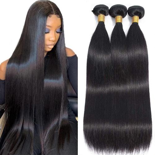 Natural Black Straight Human Hair Bundles 3 Bundles Straight Hair Brazilian Virgin Human Hair Extensions Unprocessed Hair Bundles for Women 10 12 14 Inch 300g