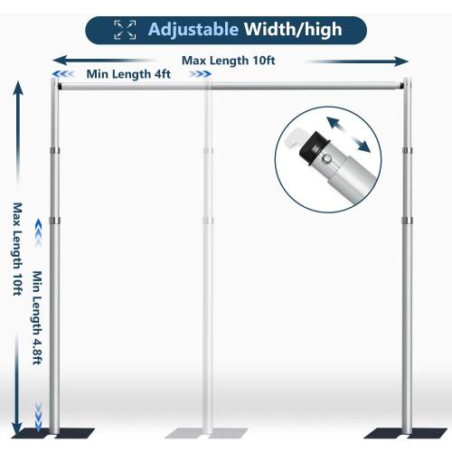 Pipe and Drap Backdrop Stand Kit ,10x 10ft Heavy Duty Adjustable Frame Backdrop Stand with Flat Base,Carry bag for Event, Birthday Party, displays and Wedding Decoration