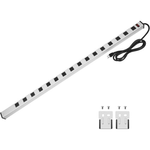 16 Outlet Plugs Heavy Duty Metal Power Strip, Aluminum Workshop Socket with 4 FT Long Cord and Power Switch. 15A, 125V, 1875W Silver
