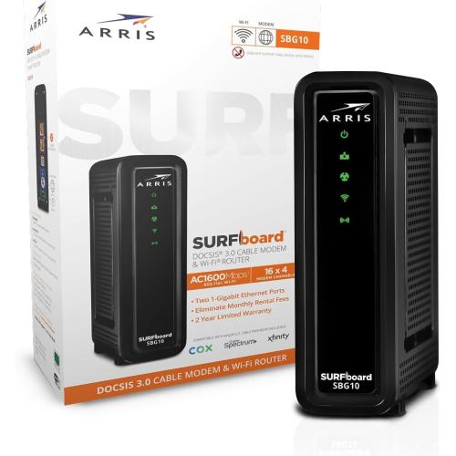 ARRIS (SBG10) - Cable Modem Router Combo - DOCSIS 3.0 16 x 4 Gigabit & AC1600 WiFi, For Comcast Xfinity, Cox, check with ISP for compatibility [Not for Spectrum] 400 Mbps Max Internet Speeds