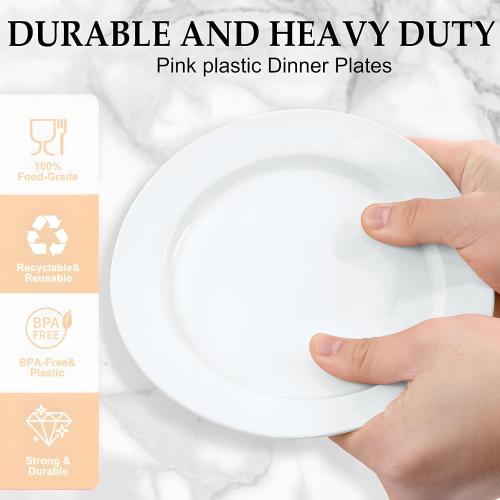 FLOWERCAT 200PCS White Plastic Plates Disposable Plates for Party - Heavy Duty Plastic Plates - 100 10 Dinner Plates and 100 7 Salad Plates for Weddings, Easter Parties and Events