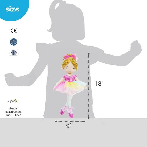 June Garden 16 Ballerina Princess Polina - Stuffed Plush Soft Doll - Pink Outfit - Gift for Toddler Girls