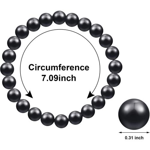 Hicarer 2 Pcs Shungite Bracelets for Men Women 6mm/8mm/10mm Black Shungite Protection Bracelet Stone Stretchy Energy Bracelet