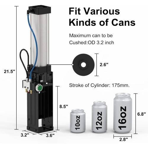 Pneumatic Can Crusher, Heavy-Duty Smasher for Aluminum Seltzer, Soda, Beer Cans and Bottles for Recycling Tools,8.5/11/12/16 Oz Metal Aluminum Cans Crusher,Gadgets for Home (Manual Button)