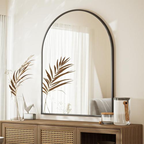 Arched Bathroom Mirror, 32x34 Inch - Wall Mounted Vanity Mirror with Aluminum Alloy Frame - Ideal for Living Room, Bedroom, Bathroom, and Entryway, Hanging or Leaning, Black