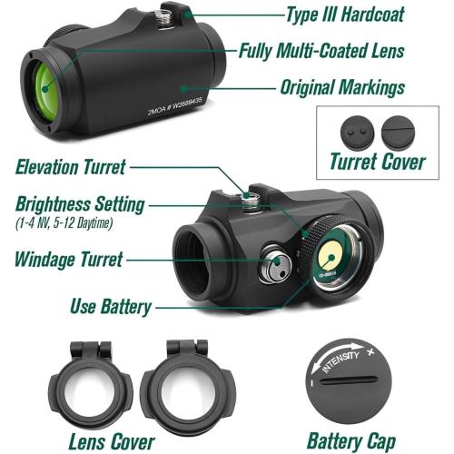 T2 Red Dot Reflex Scope 2MOA with 1.93 Riser Mount Heighten Base Adapter Combo，Super Bright Clear Red Dot Holographic Optics Sight，Include Protect Glued Lens Cover，for 20mm Picatinny Rail Mounting