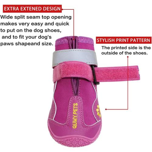 QUMY Dog Shoes for Large Dogs, Medium Dog Boots & Paw Protectors for Winter Snowy Day, Summer Hot Pavement, Water-Resistant in Rainy Weather, Outdoor Walking, Indoor Hardfloors Skid-Resistant Sole