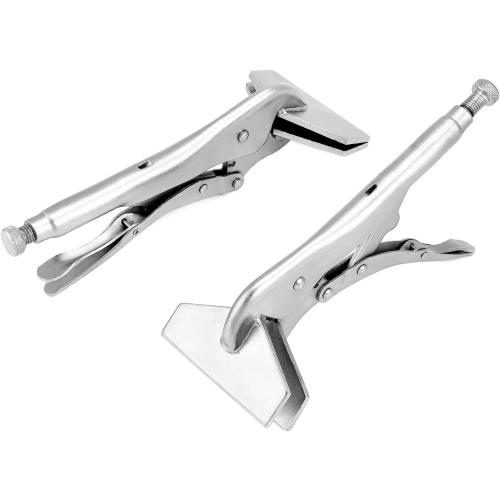 QWORK 10 Locking Sheet Metal Clamp, 2 Pack Welding Locking Plier Tools, Heavy Duty Sheet Metal Grip Tool, Adjustable Opening Nickle Plated Welding Plier