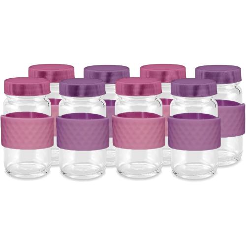 Glass Juice Shot Bottles with Caps, Clear, 2oz, Colored Lids & Silicone Grip Bands, Beverage Storage, Juicing, Turmeric & Ginger Shot Bottles