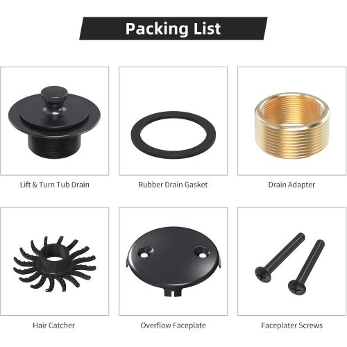 Citymoor Matte Black Tub Drain and Overflow Kit, Bath Tub Drain Stopper Set