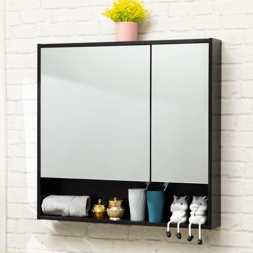 ALIMORDEN Medicine Cabinet with Mirror and Shelves, Oversized Bathroom Wall Storage Organizer Over The Vanity, Toilet, Recessed or Surface Mount, 30.4 L x 29.5 H, Black