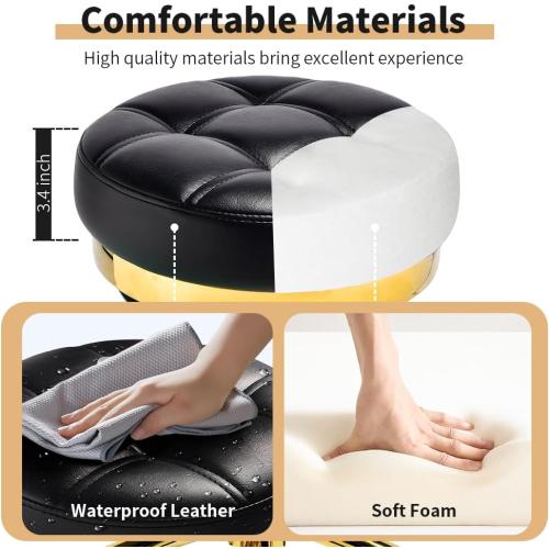 Heavy Duty Gold Rolling Stool - 400 lbs weight capacity,Thickened version cushion,360°adjustable stool with wheels,PU leather with gold rings,swivel stool suitable for hairdressers,bedrooms,spa
