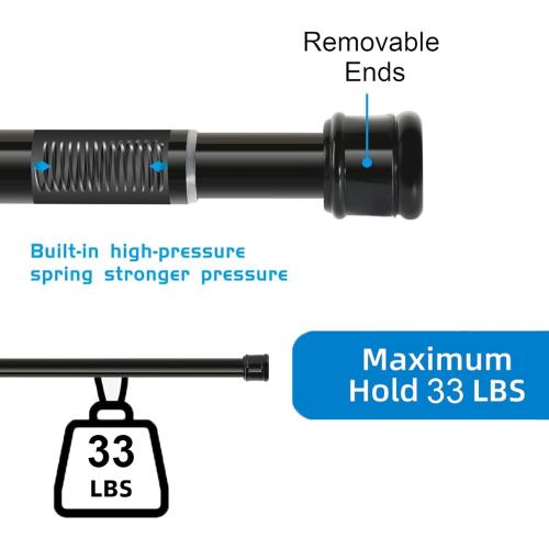 No Sectional Assembly Shower Curtain Rod 56-104 Inch, 1 Diameter Spring Long Adjustable Tension Curtain Rods for Bathroom Windows Closet No Drilling No Rust, Black